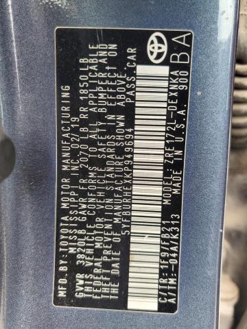 5YFBURHEXKP949694 - 2019 TOYOTA COROLLA L Сірий фото 13