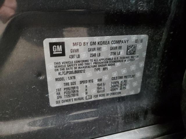 KL7CJPSB9JB669212 - 2018 CHEVROLET TRAX 1LT 石墨色 照片 14