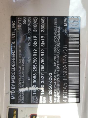 4JGDA5HB3DA146728 - 2013 MERCEDES-BENZ ML 350 4MATIC WHITE photo 13