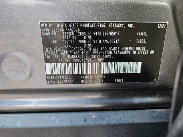 4T3RWRFV9MU049759 - 2021 TOYOTA RAV4 XLE GRAY photo 14