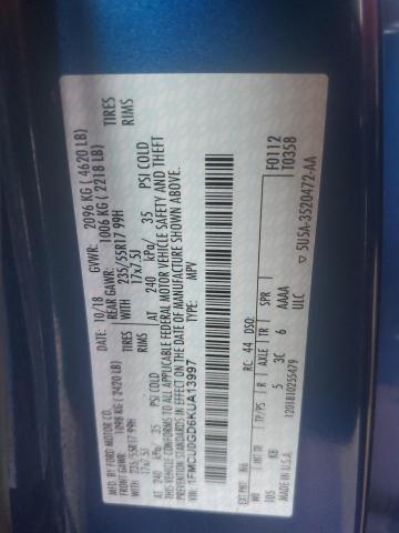 1FMCU0GD6KUA13997 - 2019 FORD ESCAPE SE Көк фото 13