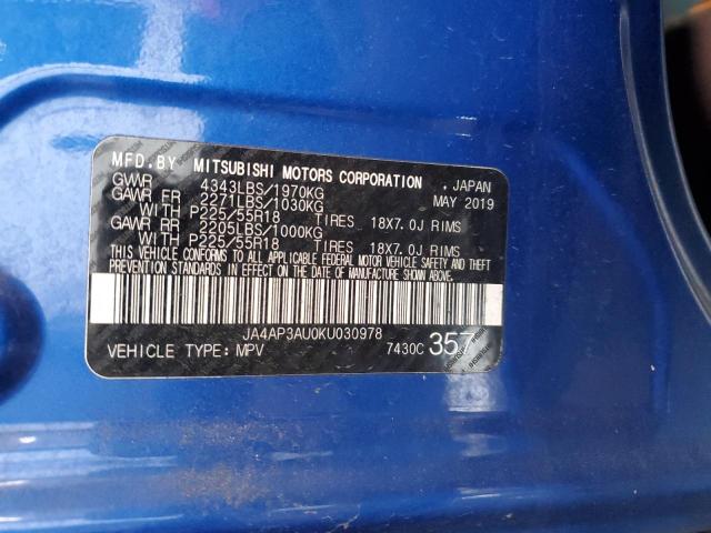 JA4AP3AU0KU030978 - 2019 MITSUBISHI OUTLANDER ES 蓝色 照片 13