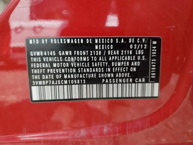3VWBP7AJXCM109813 - 2012 VOLKSWAGEN JETTA SE أحمر صورة 12