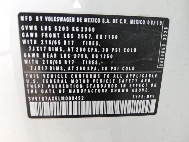 3VV1B7AX5LM009492 - 2020 VOLKSWAGEN TIGUAN S 白色 照片 13