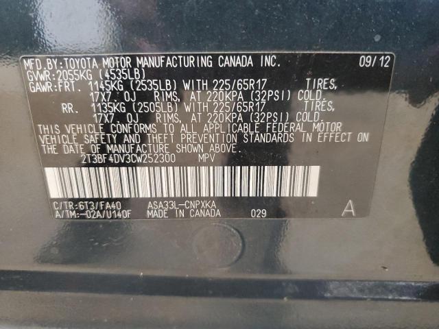 2T3BF4DV3CW252300 - 2012 TOYOTA RAV4 BLUE photo 13