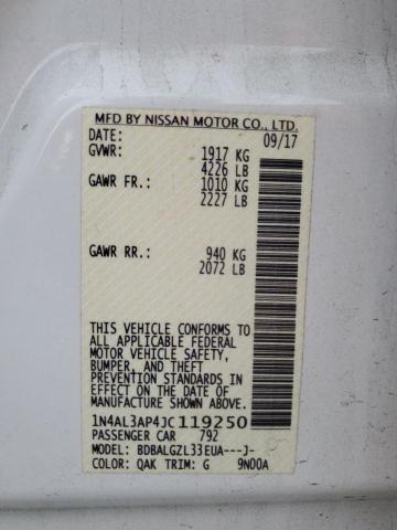 1N4AL3AP4JC119250 - 2018 NISSAN ALTIMA 2.5 白色 照片 12