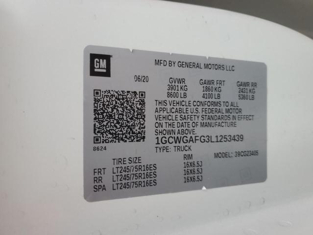1GCWGAFG3L1253439 - 2020 CHEVROLET EXPRESS G2 WHITE photo 13