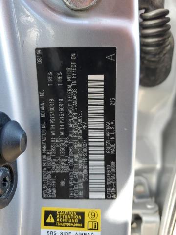 5TDBKRFH1FS080077 - 2015 TOYOTA HIGHLANDER LE SILVER photo 12