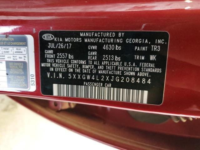 5XXGW4L2XJG208484 - 2018 KIA OPTIMA SX 红色 照片 12