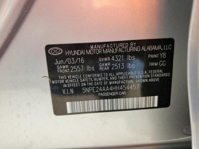 5NPE24AA4HH454457 - 2017 HYUNDAI SONATA ECO SILVER photo 10