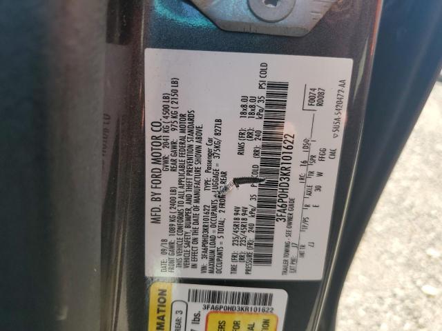 3FA6P0HD3KR101622 - 2019 FORD FUSION SE Gri fotoğraf 12