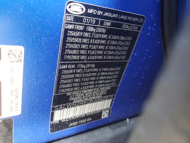 SALWR2RK0KA842875 - 2019 LAND ROVER RANGE ROVE HSE BLUE photo 13