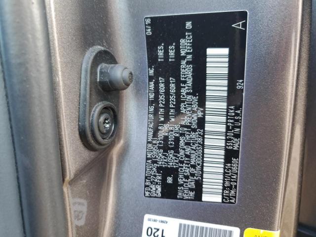 5TDYK3DC0GS738732 - 2016 TOYOTA SIENNA XLE GRAY photo 14