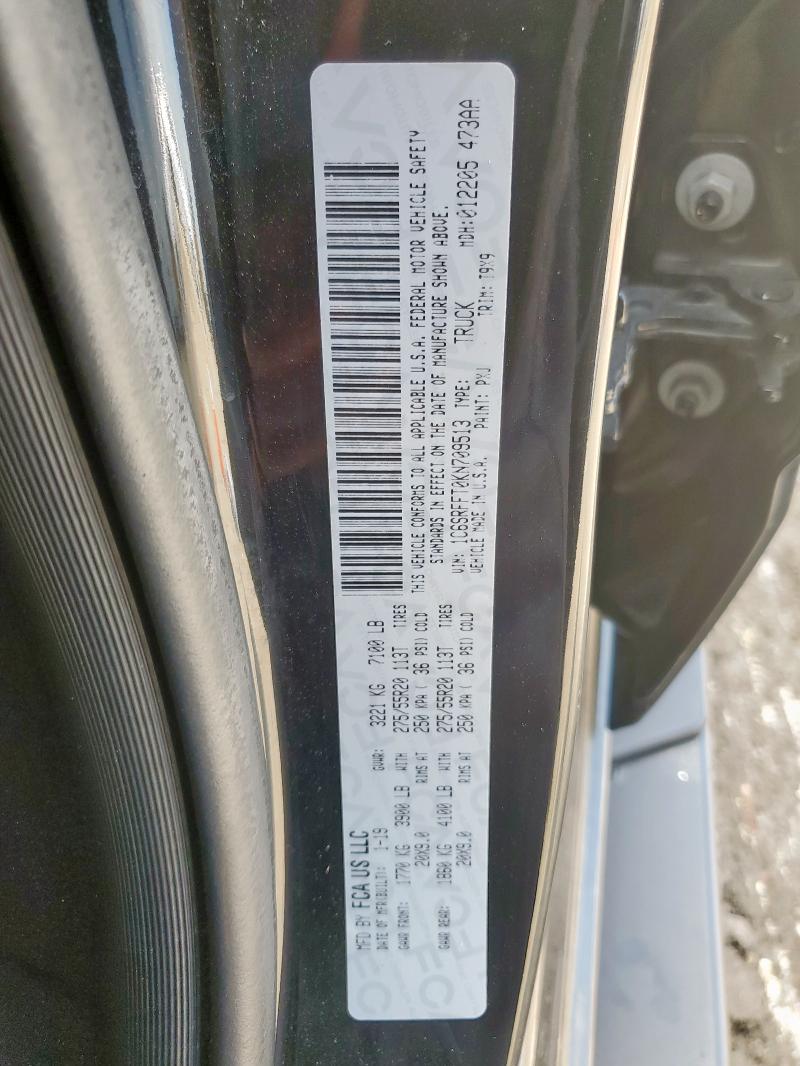 1C6SRFFT0KN709513 - 2019 RAM 1500 BIG HORN/LONE STAR BLACK photo 12