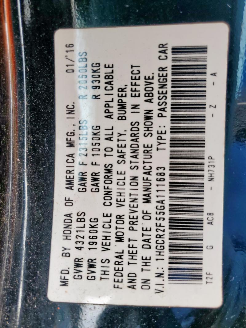 1HGCR2F55GA111683 - 2016 HONDA ACCORD SPORT 黑色 照片 12