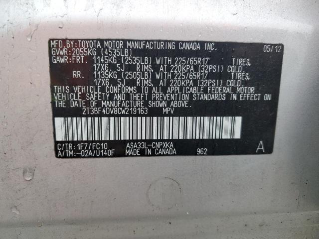 2T3BF4DV8CW219163 - 2012 TOYOTA RAV4 Күміс фото 12