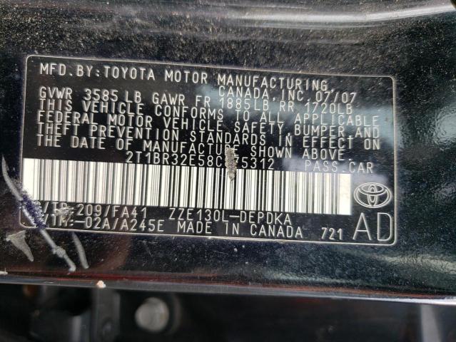 2T1BR32E58C875312 - 2008 TOYOTA COROLLA CE BLACK photo 12