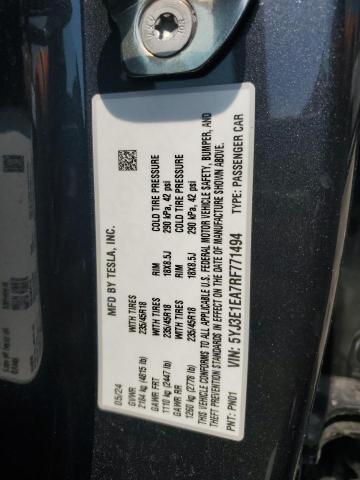 5YJ3E1EA7RF771494 - 2024 TESLA MODEL 3 Մոխրագույն լուսանկար 12