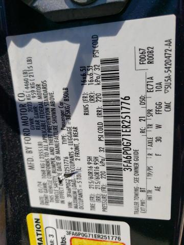 3FA6P0G71ER251776 - 2014 FORD FUSION S BLACK photo 12