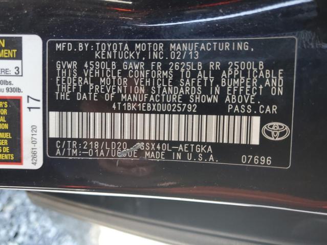 4T1BK1EBXDU025792 - 2013 TOYOTA AVALON BASE 黑色 照片 12