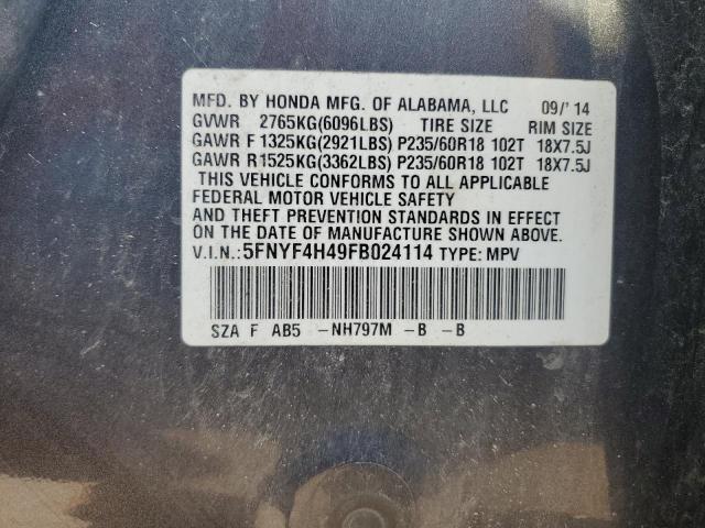 5FNYF4H49FB024114 - 2015 HONDA PILOT EX ნაცრისფერი ფოტო 13