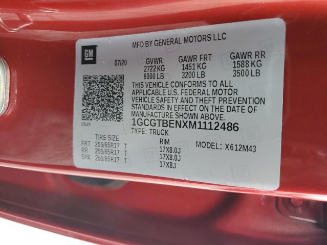 1GCGTBENXM1112486 - 2021 CHEVROLET COLORADO RED photo 12