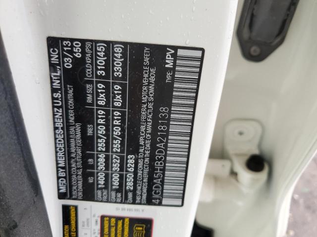 4JGDA5HB3DA218138 - 2013 MERCEDES-BENZ ML 350 4MATIC WHITE photo 13