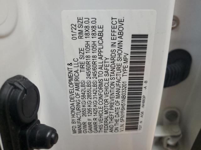 5FNYF6H51NB033201 - 2022 HONDA PILOT EXL თეთრი ფოტო 13