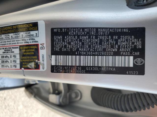 4T1BK36B48U260320 - 2008 TOYOTA AVALON XL ვერცხლისფერი ფოტო 12