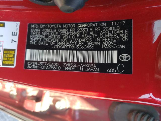 JTDKARFP8H3060486 - 2017 TOYOTA PRIUS PRIM 红色 照片 12