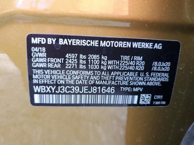 WBXYJ3C39JEJ81646 - 2018 BMW X2 SDRIVE28I YELLOW photo 12