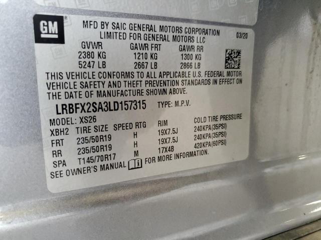 LRBFX2SA3LD157315 - 2020 BUICK ENVISION ESSENCE رمادي صورة 14