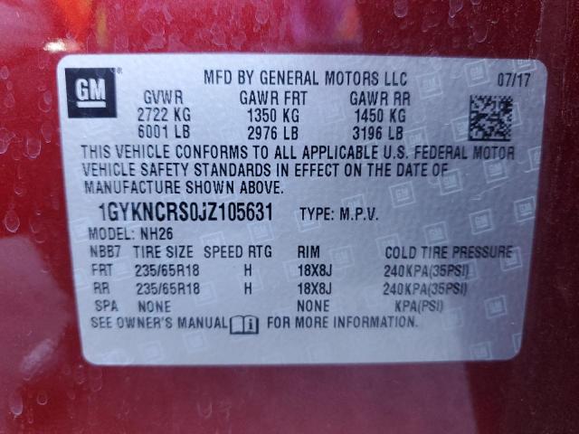 1GYKNCRS0JZ105631 - 2018 CADILLAC XT5 LUXURY 红色 照片 13