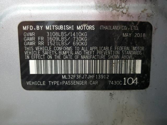 ML32F3FJ7JHF13912 - 2018 MITSUBISHI MIRAGE G4 ES ვერცხლისფერი ფოტო 12