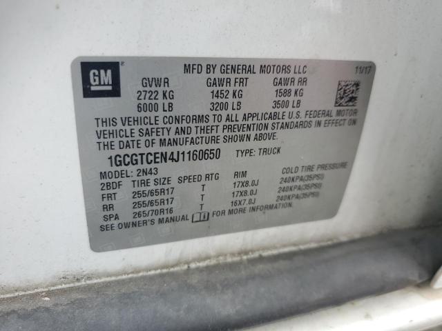 1GCGTCEN4J1160650 - 2018 CHEVROLET COLORADO LT WHITE photo 12