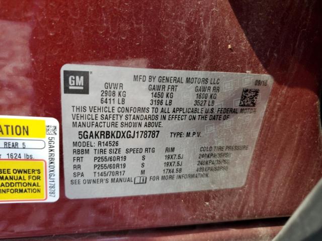 5GAKRBKDXGJ178787 - 2016 BUICK ENCLAVE RED photo 13