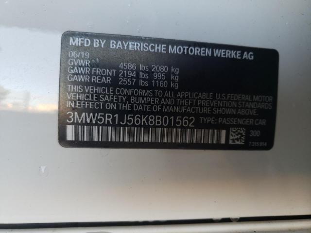 3MW5R1J56K8B01562 - 2019 BMW 330I WHITE photo 10