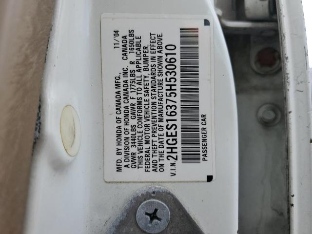 2HGES16375H530610 - 2005 HONDA CIVIC DX VP Ağ foto 12