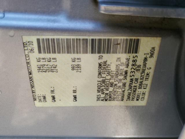 1N4AL2APXAN532885 - 2010 NISSAN ALTIMA BASE ვერცხლისფერი ფოტო 13