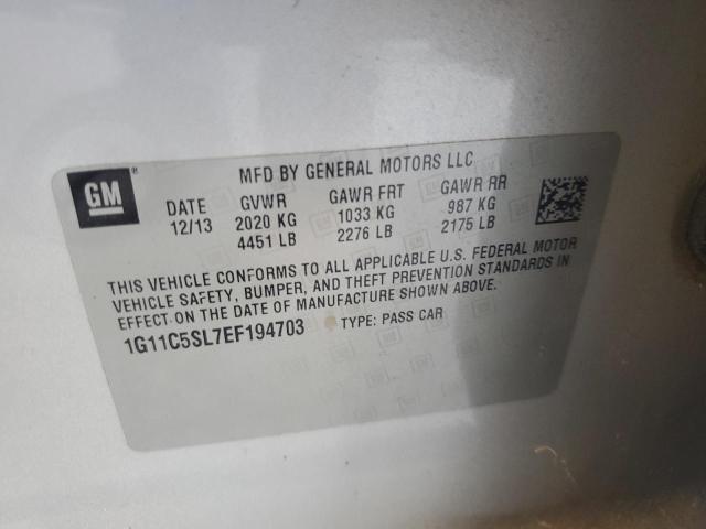 1G11C5SL7EF194703 - 2014 CHEVROLET MALIBU 1LT 银色 照片 12