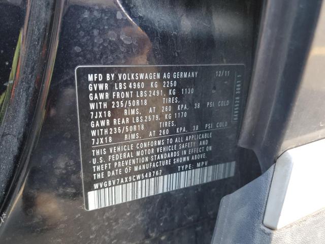 WVGBV7AX9CW548767 - 2012 VOLKSWAGEN TIGUAN S BLACK photo 13