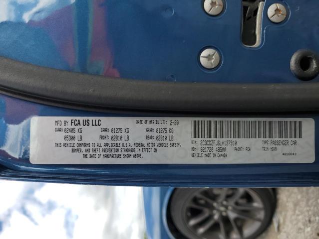 2C3CDZFJ6LH137910 - 2020 DODGE CHALLENGER R/T SCAT PACK BLUE photo 12