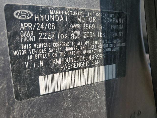 KMHDU46D08U493993 - 2008 HYUNDAI ELANTRA GLS GRAY photo 12