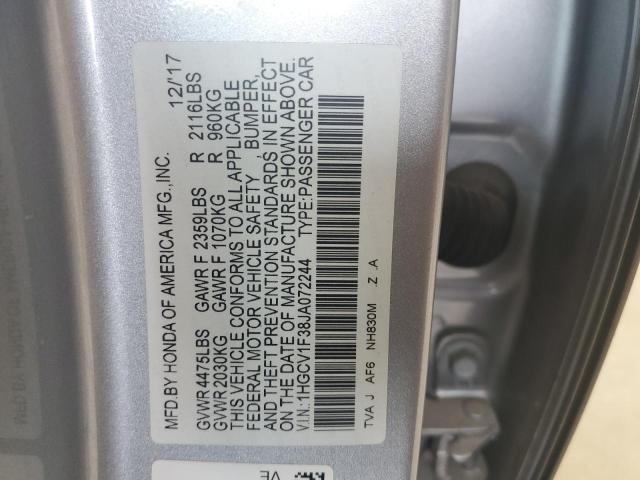 1HGCV1F38JA072244 - 2018 HONDA ACCORD SPORT Сұр фото 13