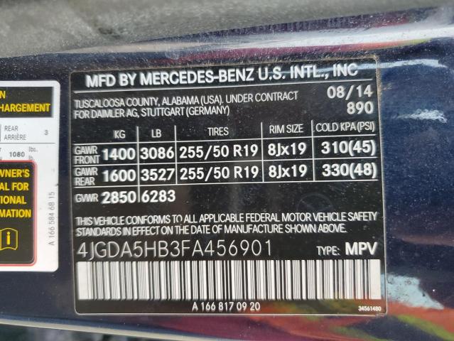 4JGDA5HB3FA456901 - 2015 MERCEDES-BENZ ML 350 4MATIC BLUE photo 13