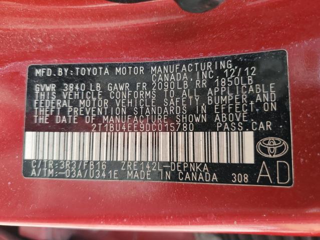 2T1BU4EE9DC015780 - 2013 TOYOTA COROLLA BASE Կարմիր լուսանկար 13