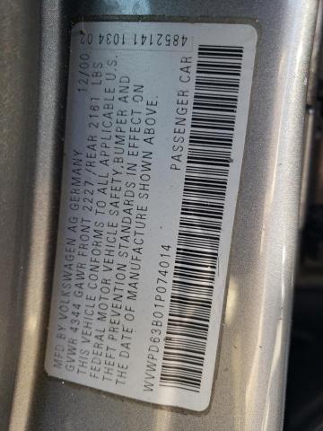 WVWPD63B01P074014 - 2001 VOLKSWAGEN PASSAT GLS Сұр фото 12