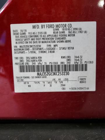 MAJ3S2GE3KC253230 - 2019 FORD ECOSPORT SE BURGUNDY photo 12