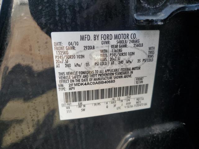 2FMDK4AC0ABB40685 - 2010 FORD EDGE SPORT BLACK photo 13