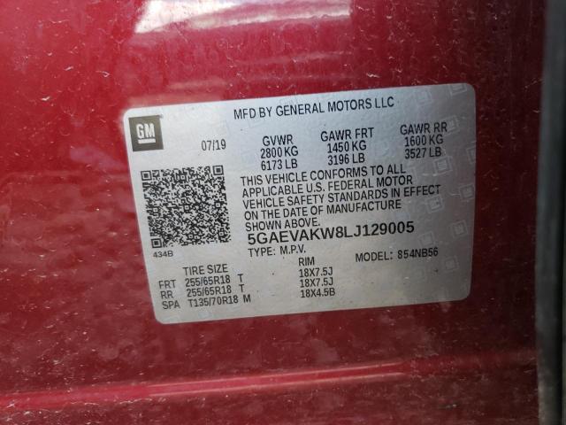 5GAEVAKW8LJ129005 - 2020 BUICK ENCLAVE ESSENCE RED photo 12